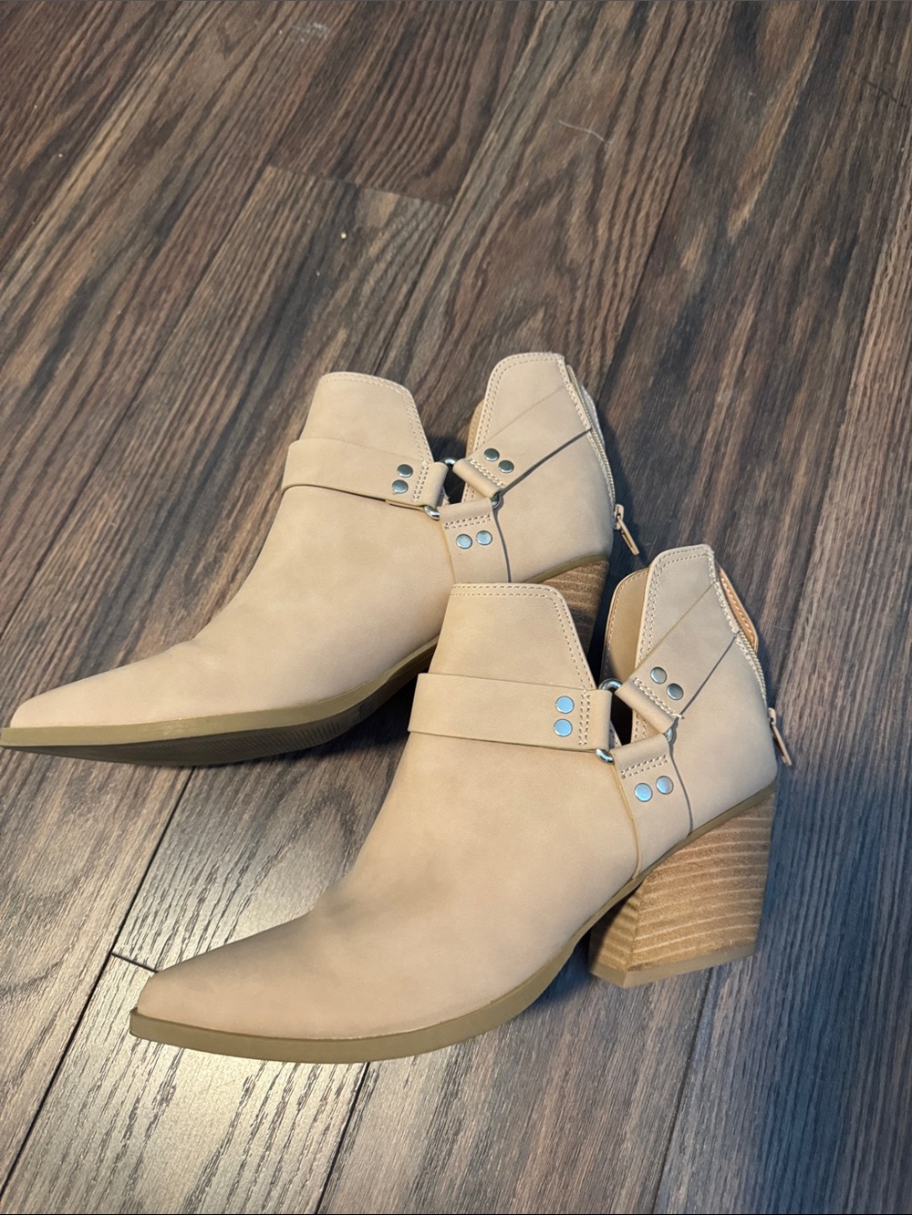 DV by Dolce Vita Taupe Ankle Booties with Stacked Heel